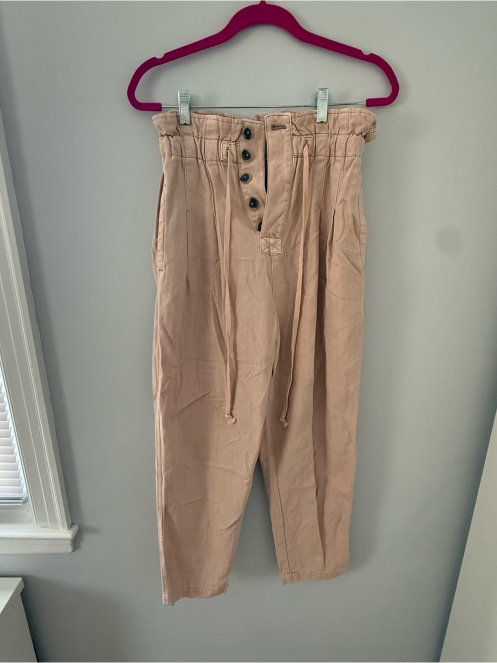 Free People High-Waist Drawstring Pant- light pink